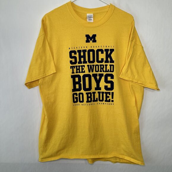 Michigan Wolverines Basketball T Shirt Mens Size XL Yellow Gildan Heavy Cotton - Picture 1 of 9